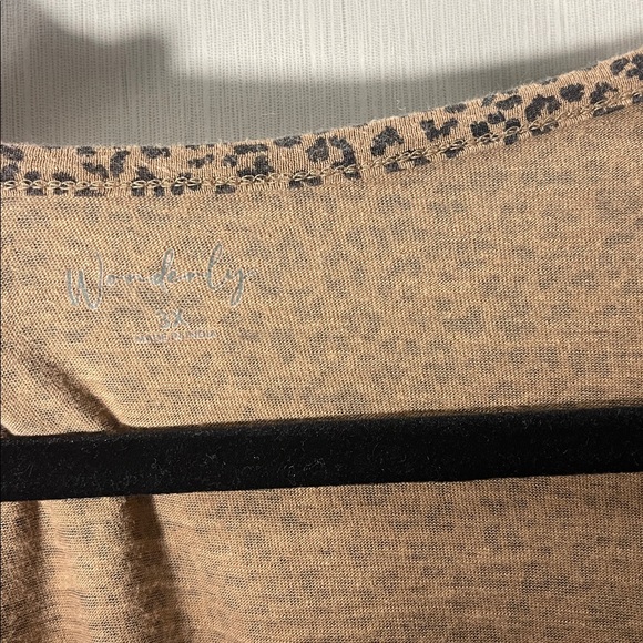 Wonderly Leopard Print button down babydoll tiered Women's Top black brown plus - Picture 2 of 6